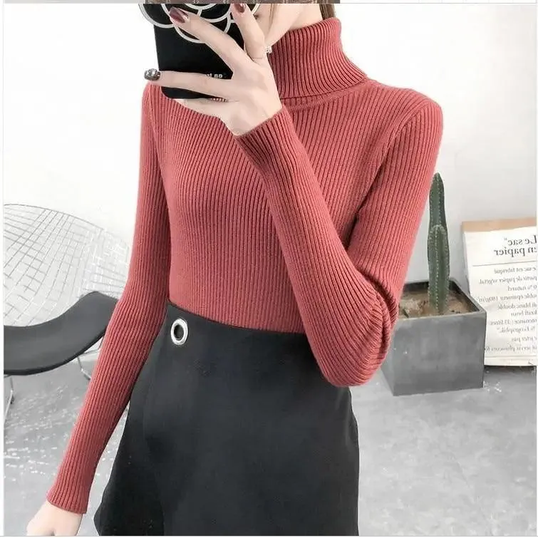 New Elegance Autumn/Winter Knitted Jumper Tops Turtleneck Pullovers Casual Sweaters Women Shirt Long Sleeve Tight Sweater Girls