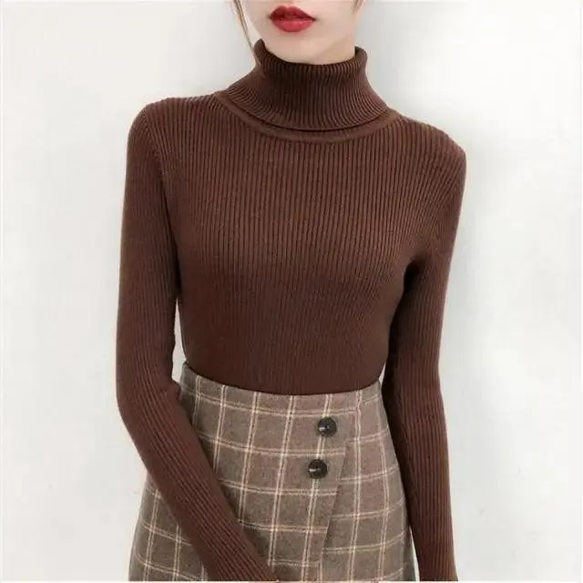 New Elegance Autumn/Winter Knitted Jumper Tops Turtleneck Pullovers Casual Sweaters Women Shirt Long Sleeve Tight Sweater Girls
