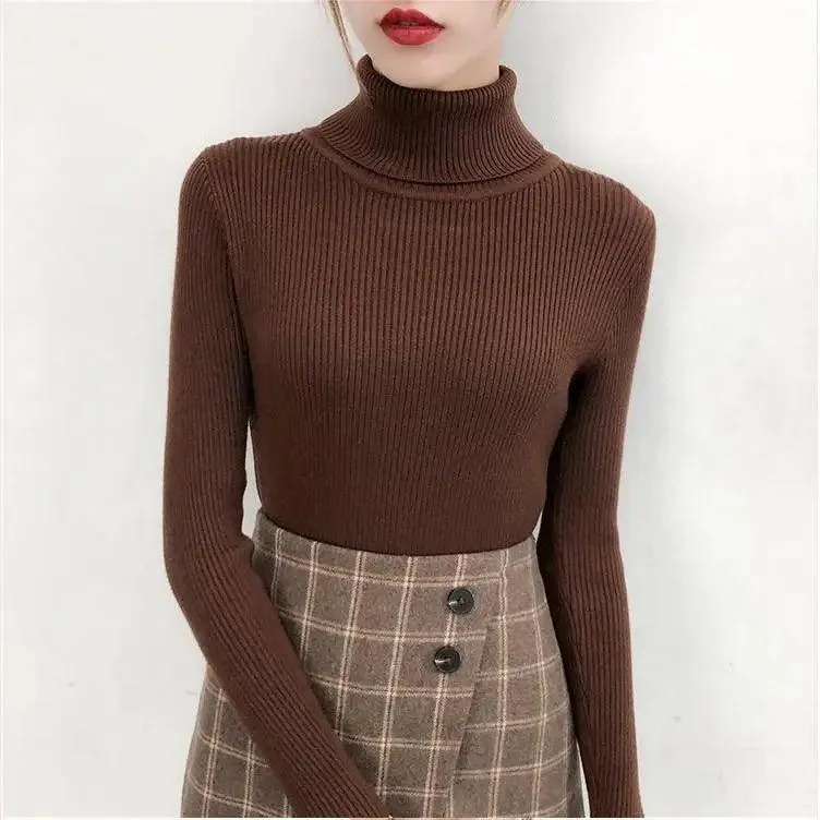New Elegance Autumn/Winter Knitted Jumper Tops Turtleneck Pullovers Casual Sweaters Women Shirt Long Sleeve Tight Sweater Girls