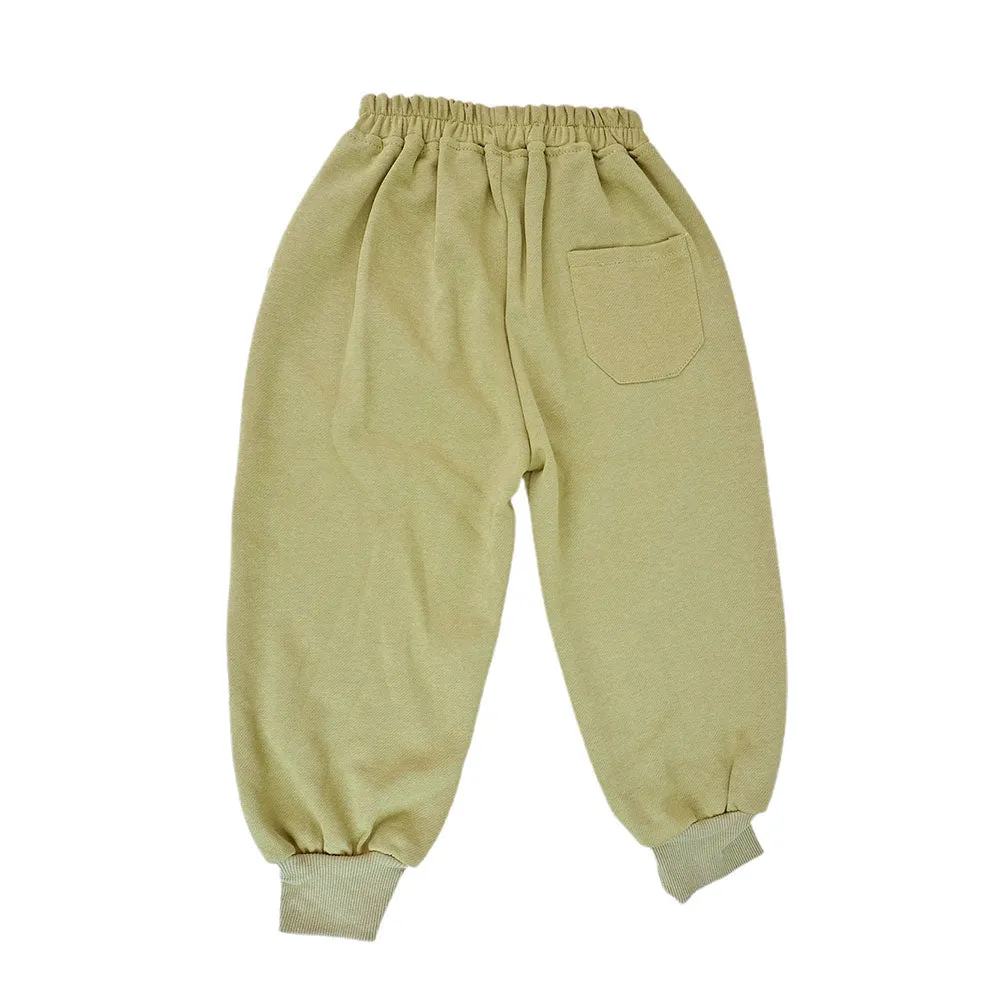 Olive Green Smiling Doggy Face Designed Jacket 3Pcs Track Suit Set For Toddlers And Kids