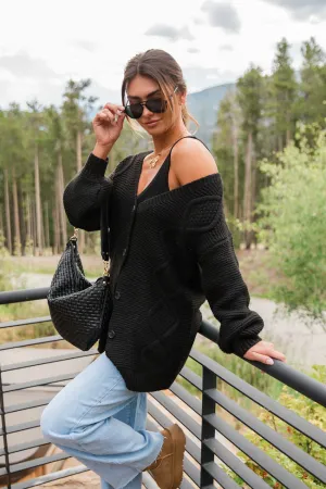 On My Mind Black Cable Knit Cardigan FINAL SALE