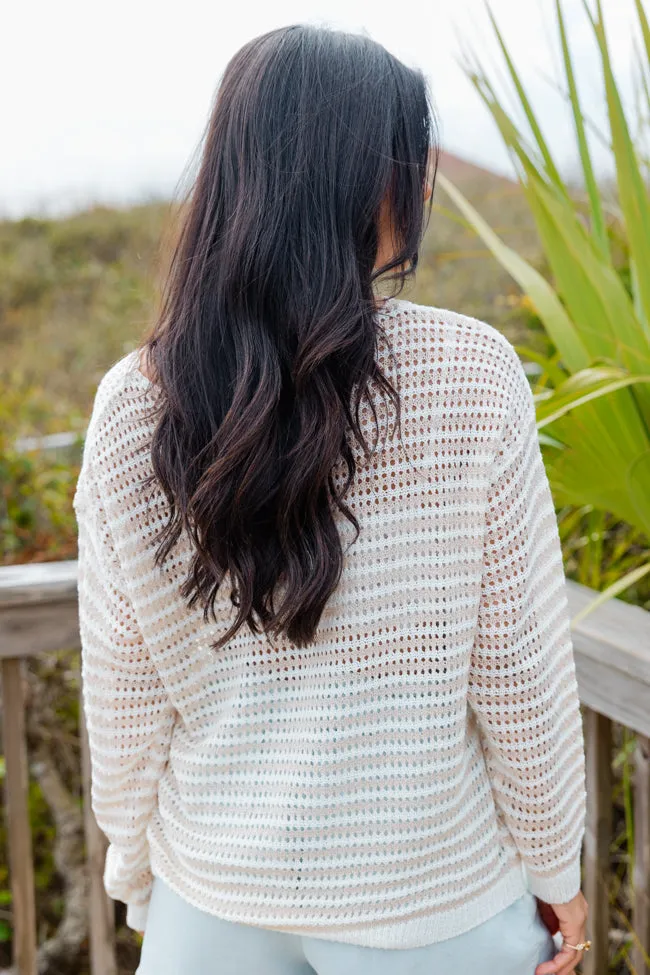 On The Coast Ivory and Beige Striped Boatneck Sweater SALE
