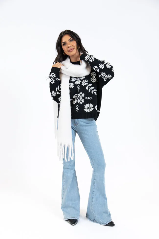 One More Shot Black Snowflake Printed Sweater FINAL SALE