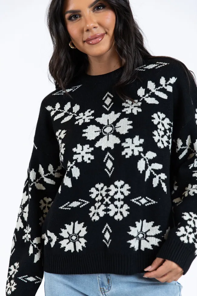 One More Shot Black Snowflake Printed Sweater FINAL SALE