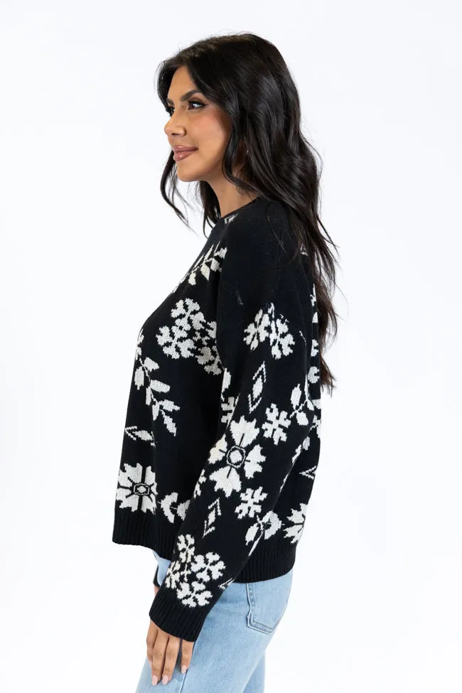 One More Shot Black Snowflake Printed Sweater FINAL SALE