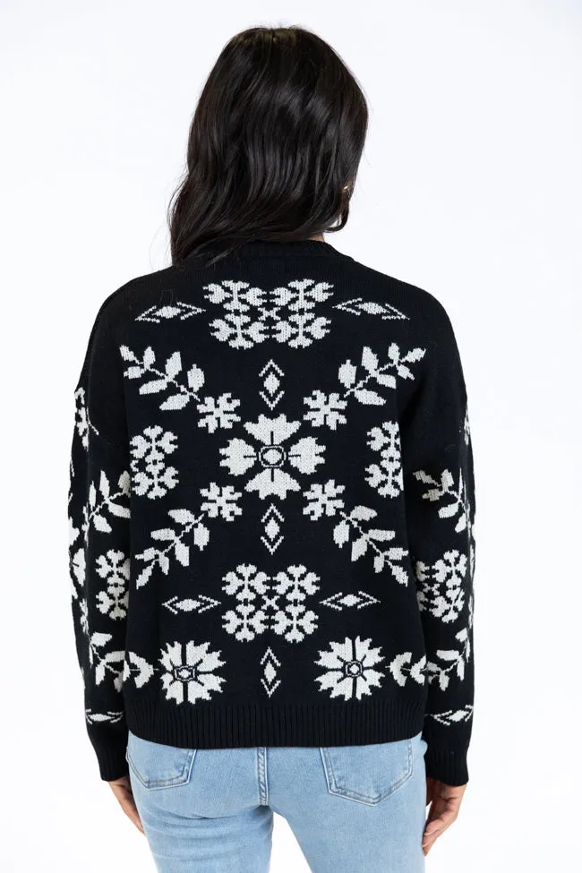 One More Shot Black Snowflake Printed Sweater FINAL SALE