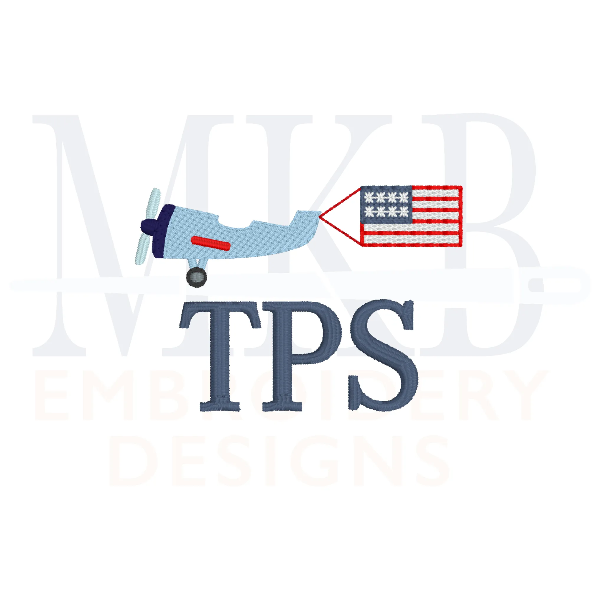 Patriotic Plane Flag Light Fill Stitch Embroidery Design