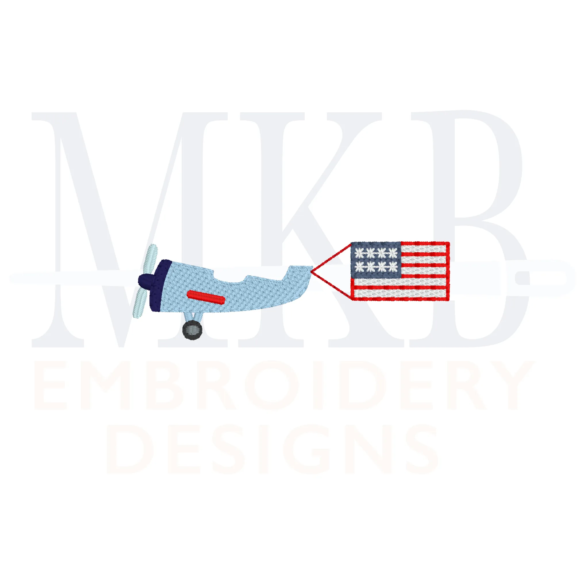 Patriotic Plane Flag Light Fill Stitch Embroidery Design