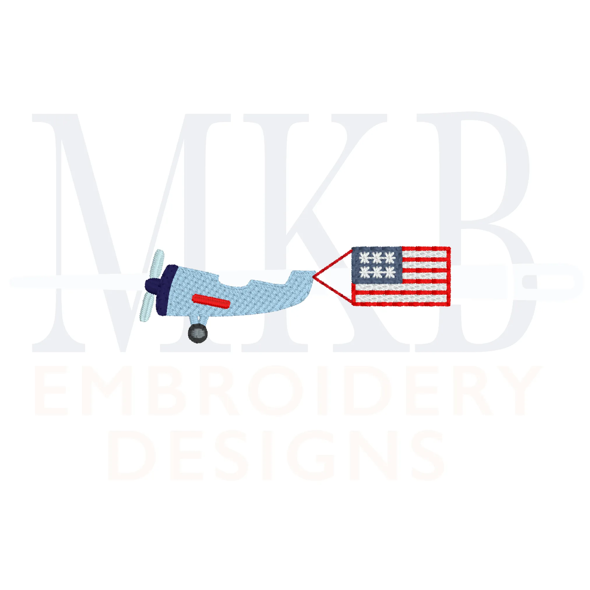 Patriotic Plane Flag Light Fill Stitch Embroidery Design