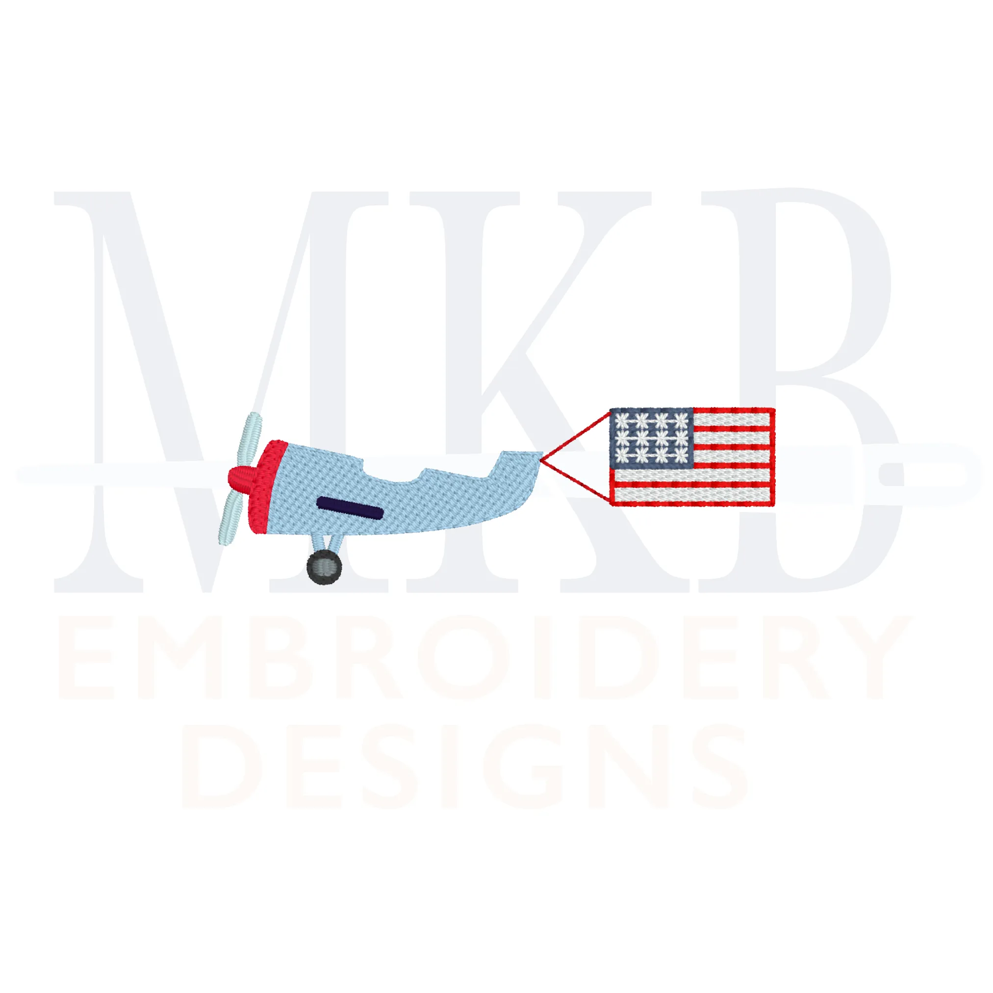 Patriotic Plane Flag Light Fill Stitch Embroidery Design