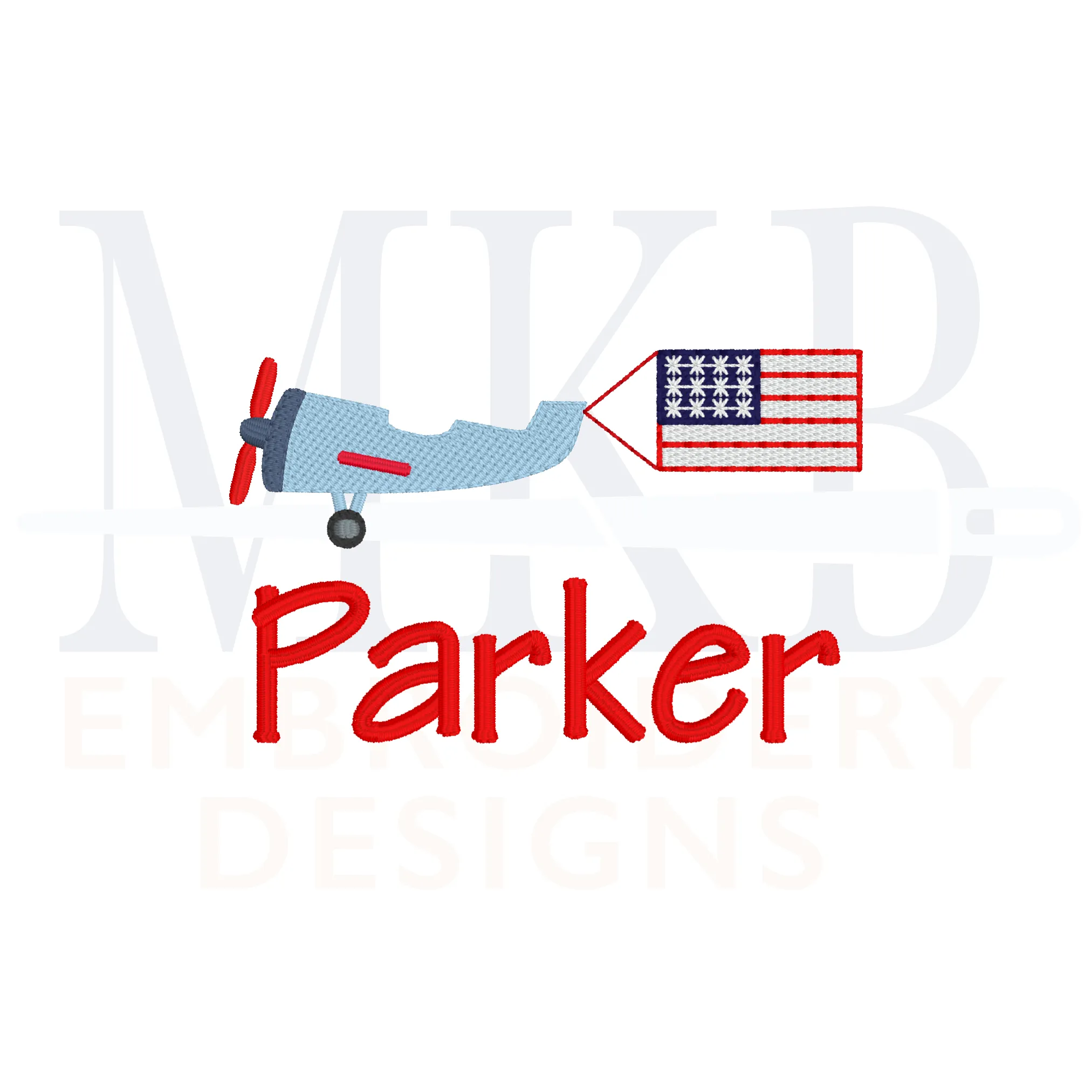 Patriotic Plane Flag Light Fill Stitch Embroidery Design