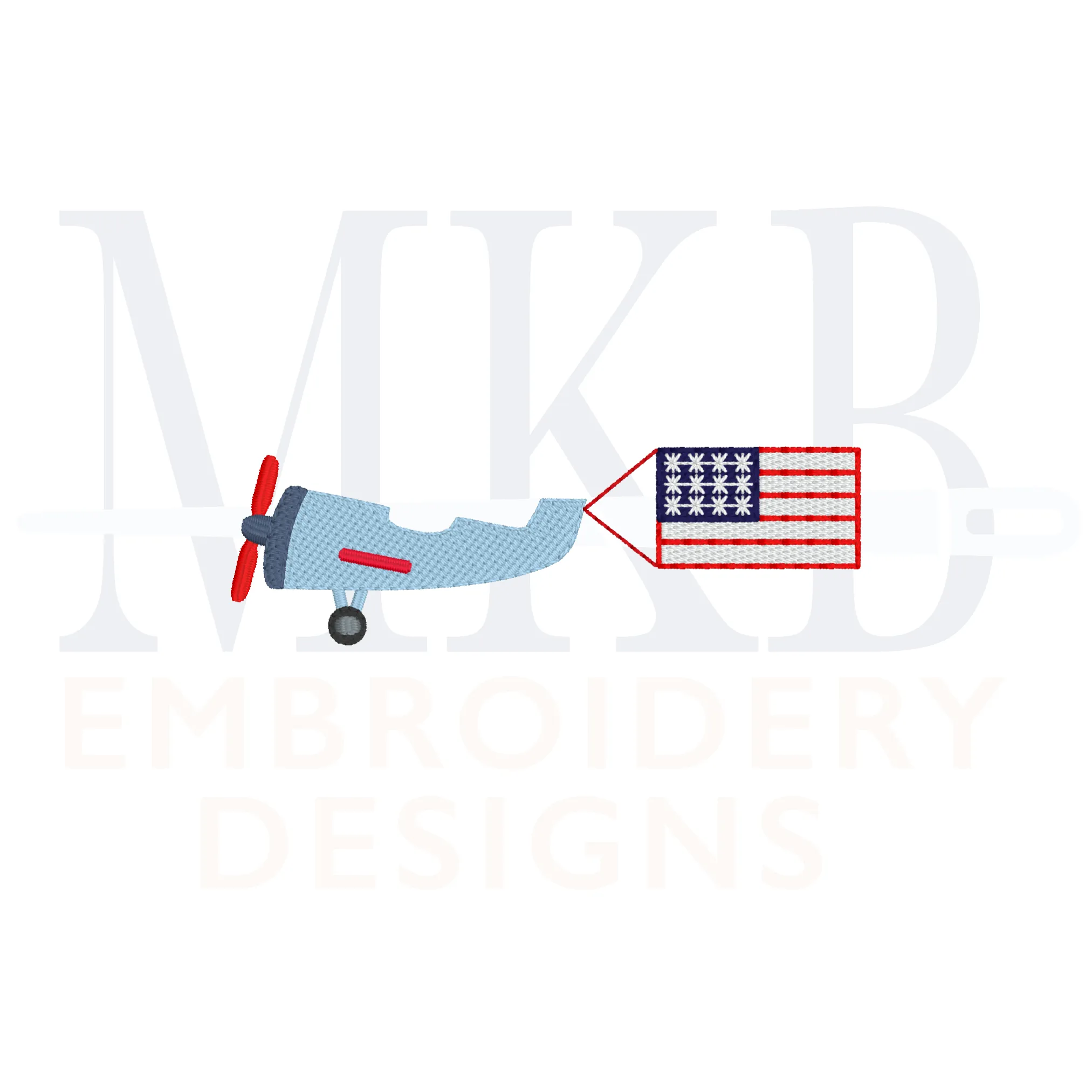 Patriotic Plane Flag Light Fill Stitch Embroidery Design