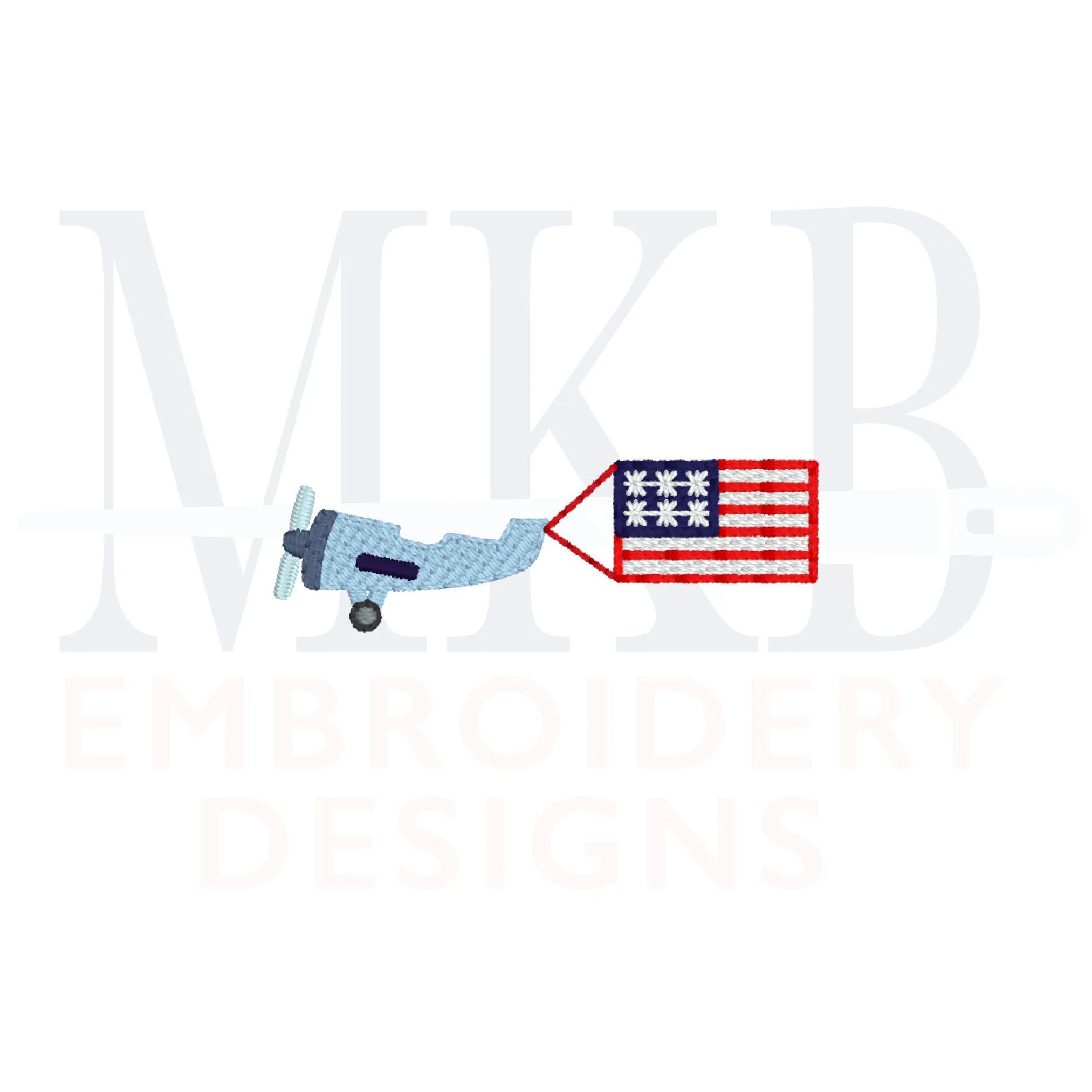 Patriotic Plane Flag Light Fill Stitch Embroidery Design