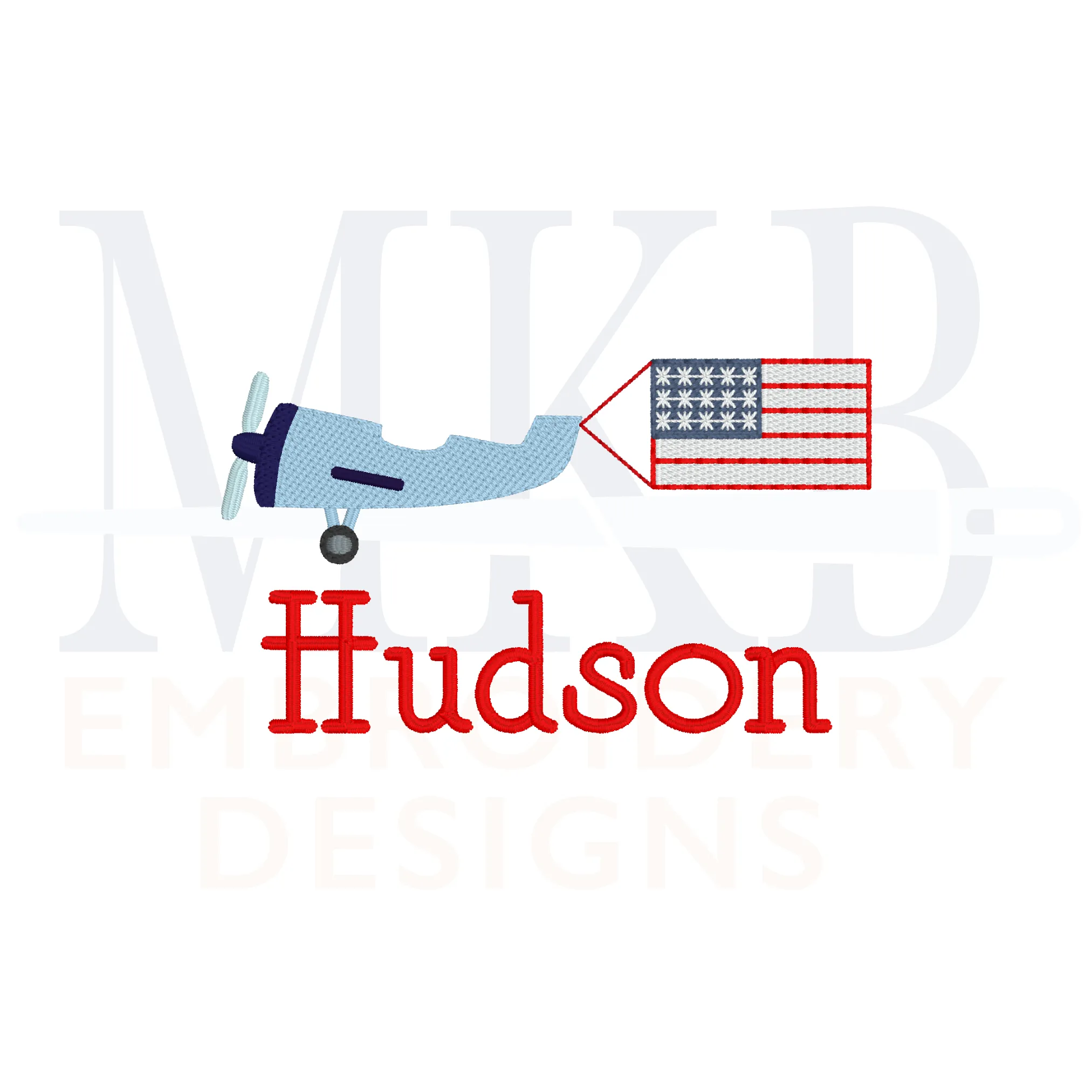Patriotic Plane Flag Light Fill Stitch Embroidery Design