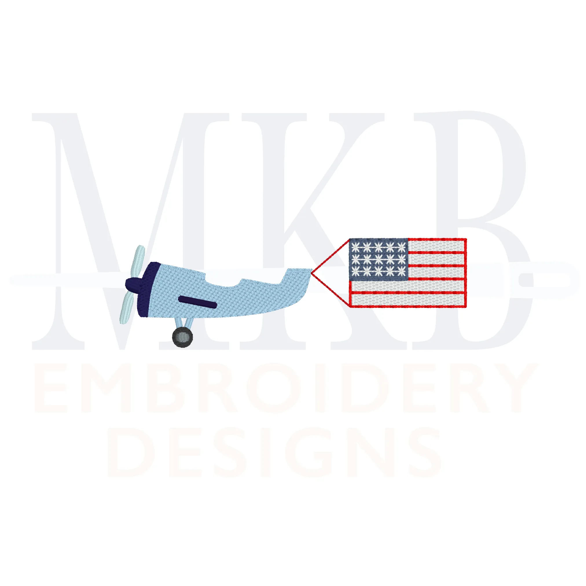 Patriotic Plane Flag Light Fill Stitch Embroidery Design