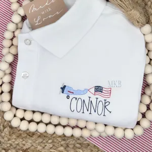 Patriotic Plane Waving Flag Light Fill Stitch Embroidery Design