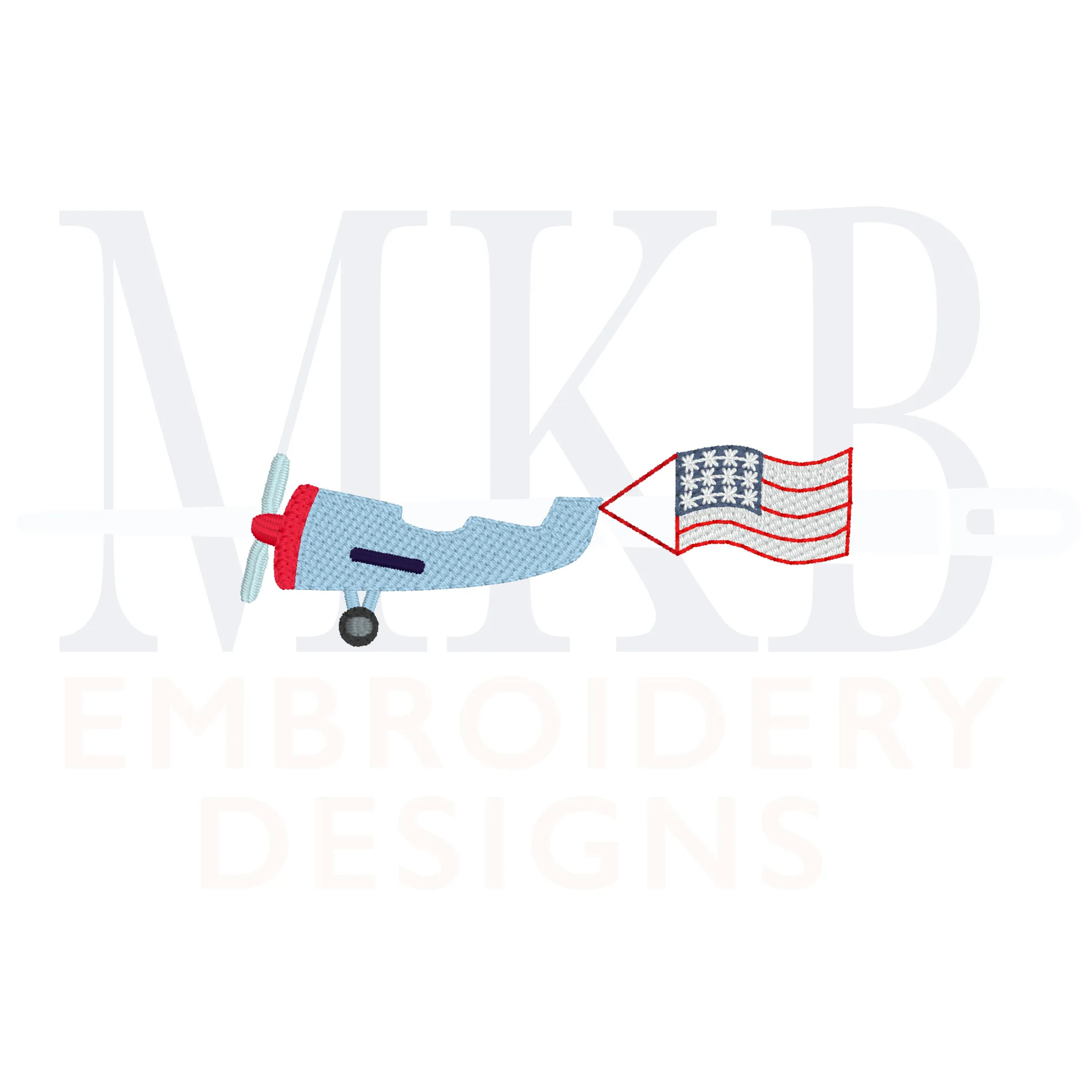 Patriotic Plane Waving Flag Light Fill Stitch Embroidery Design