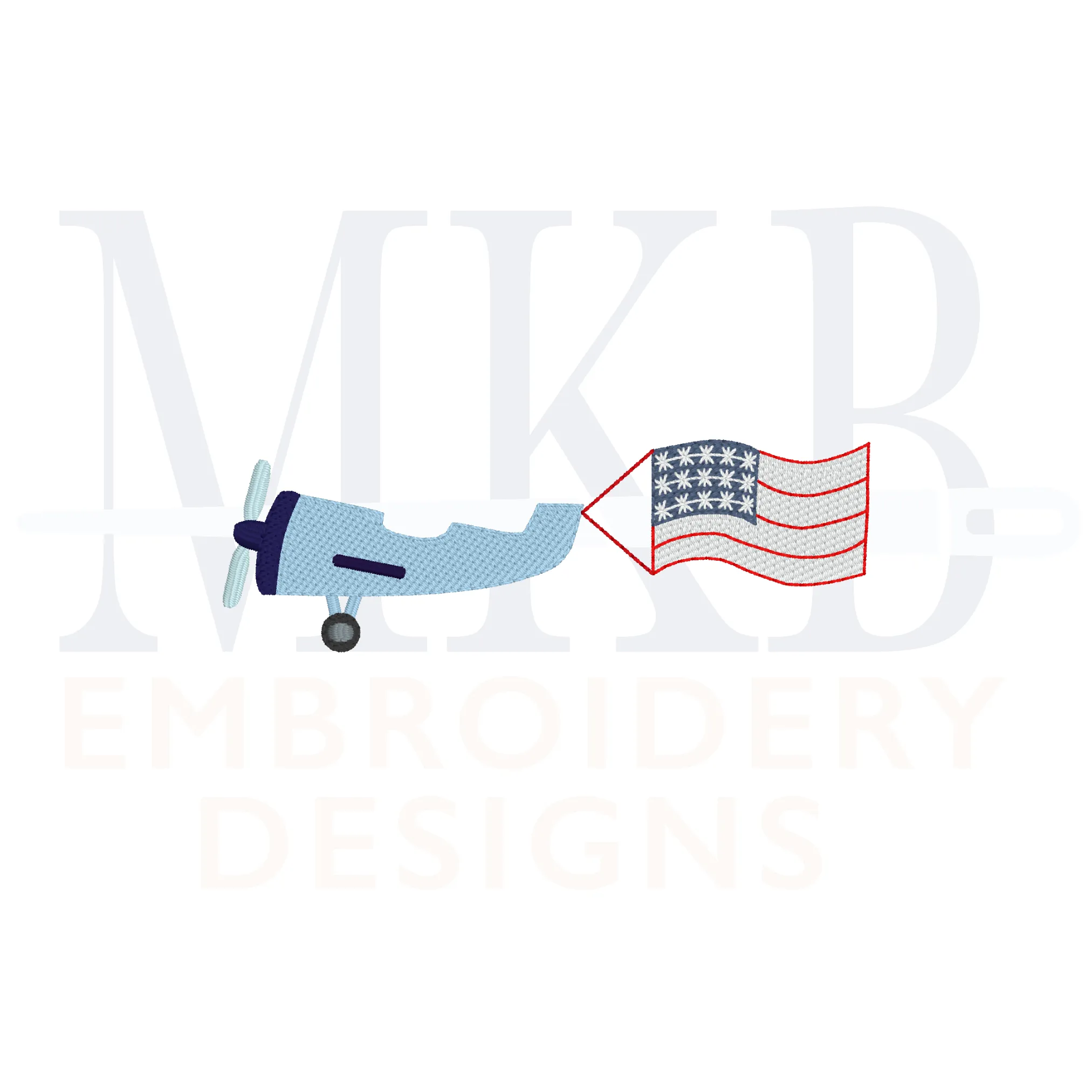 Patriotic Plane Waving Flag Light Fill Stitch Embroidery Design