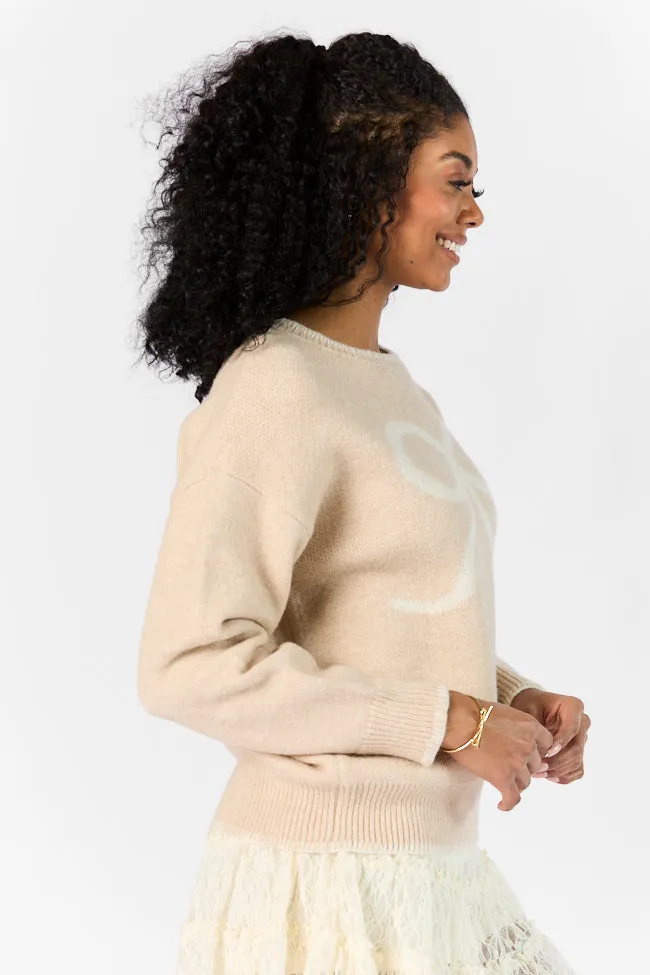 Peek- A-Bow Beige and Ivory Crew Neck Sweater SALE