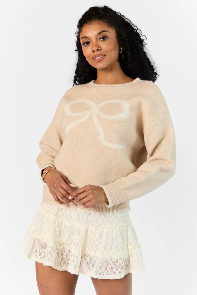 Peek- A-Bow Beige and Ivory Crew Neck Sweater SALE