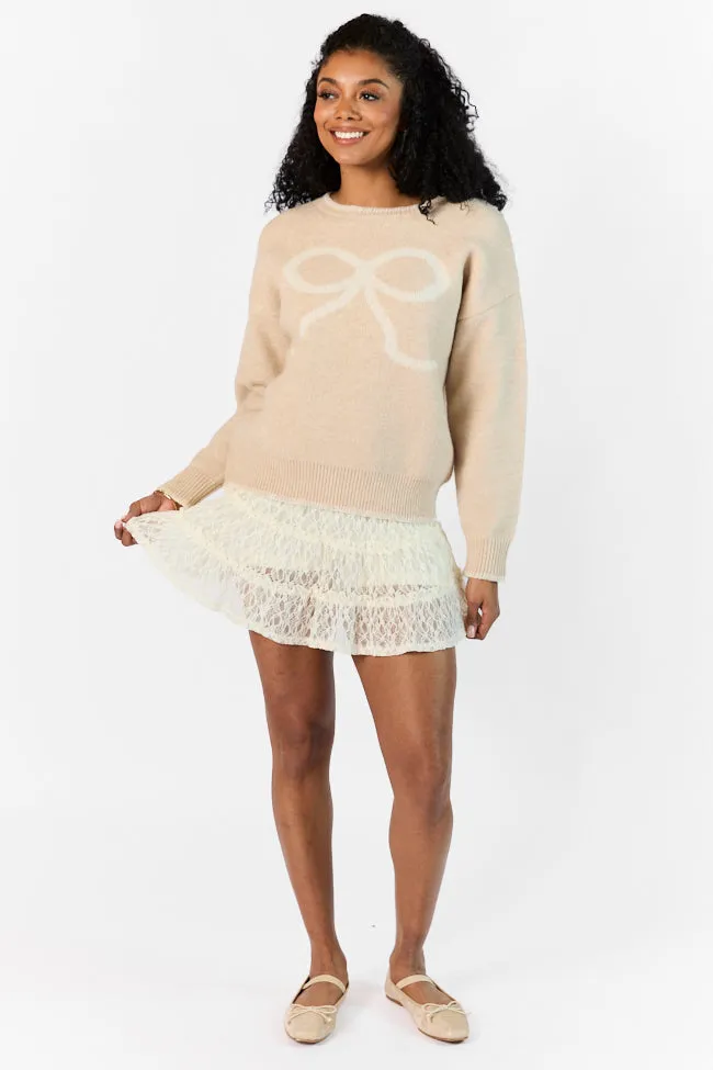 Peek- A-Bow Beige and Ivory Crew Neck Sweater SALE