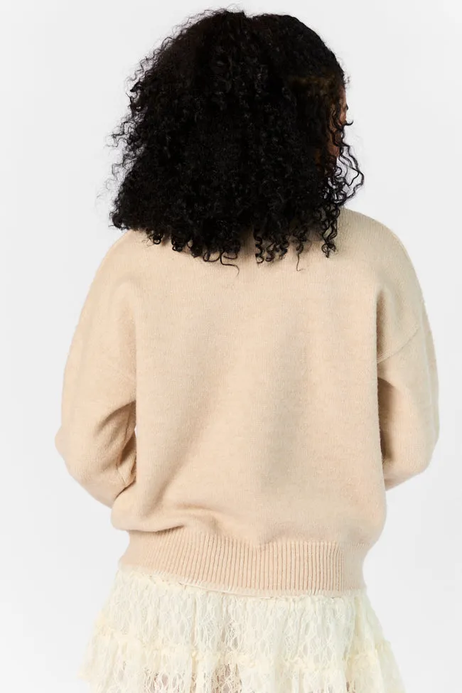 Peek- A-Bow Beige and Ivory Crew Neck Sweater SALE