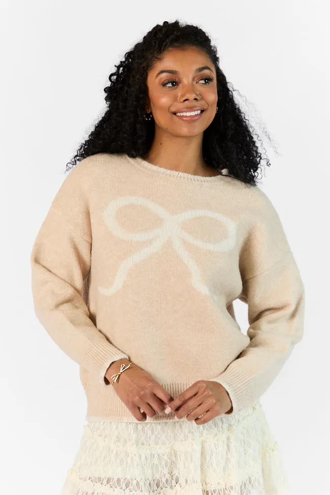Peek- A-Bow Beige and Ivory Crew Neck Sweater SALE