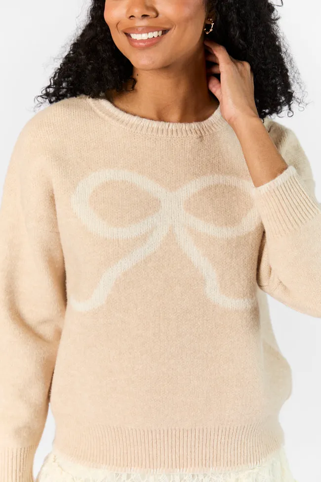 Peek- A-Bow Beige and Ivory Crew Neck Sweater SALE