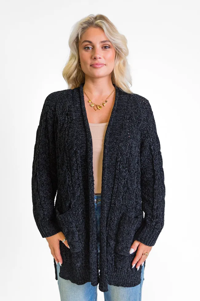 Perfect Day Black Chenille Cable Knit Cardigan FINAL SALE
