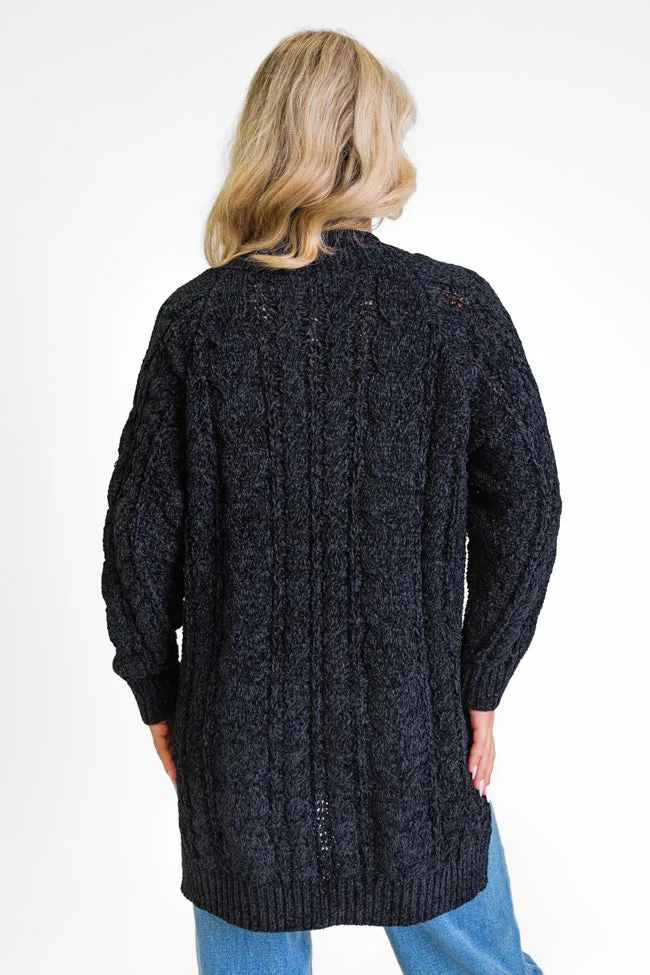Perfect Day Black Chenille Cable Knit Cardigan FINAL SALE