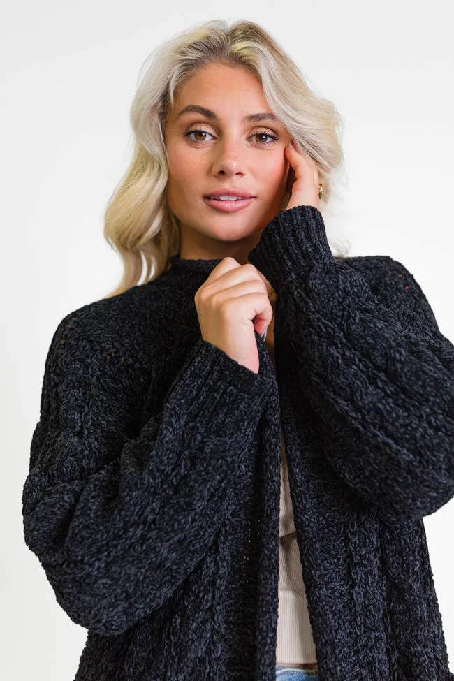 Perfect Day Black Chenille Cable Knit Cardigan FINAL SALE
