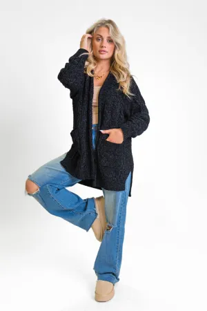 Perfect Day Black Chenille Cable Knit Cardigan FINAL SALE