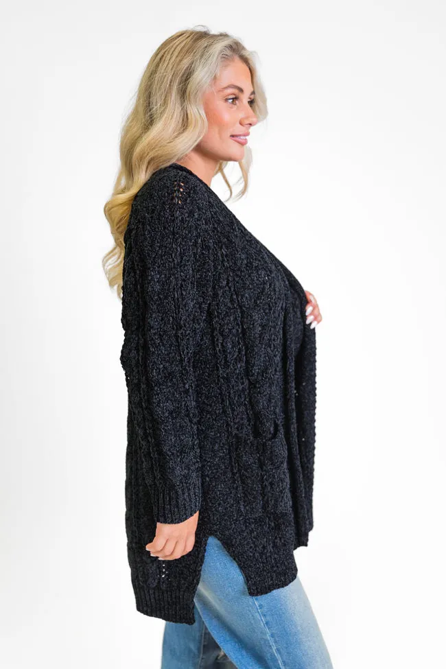 Perfect Day Black Chenille Cable Knit Cardigan FINAL SALE