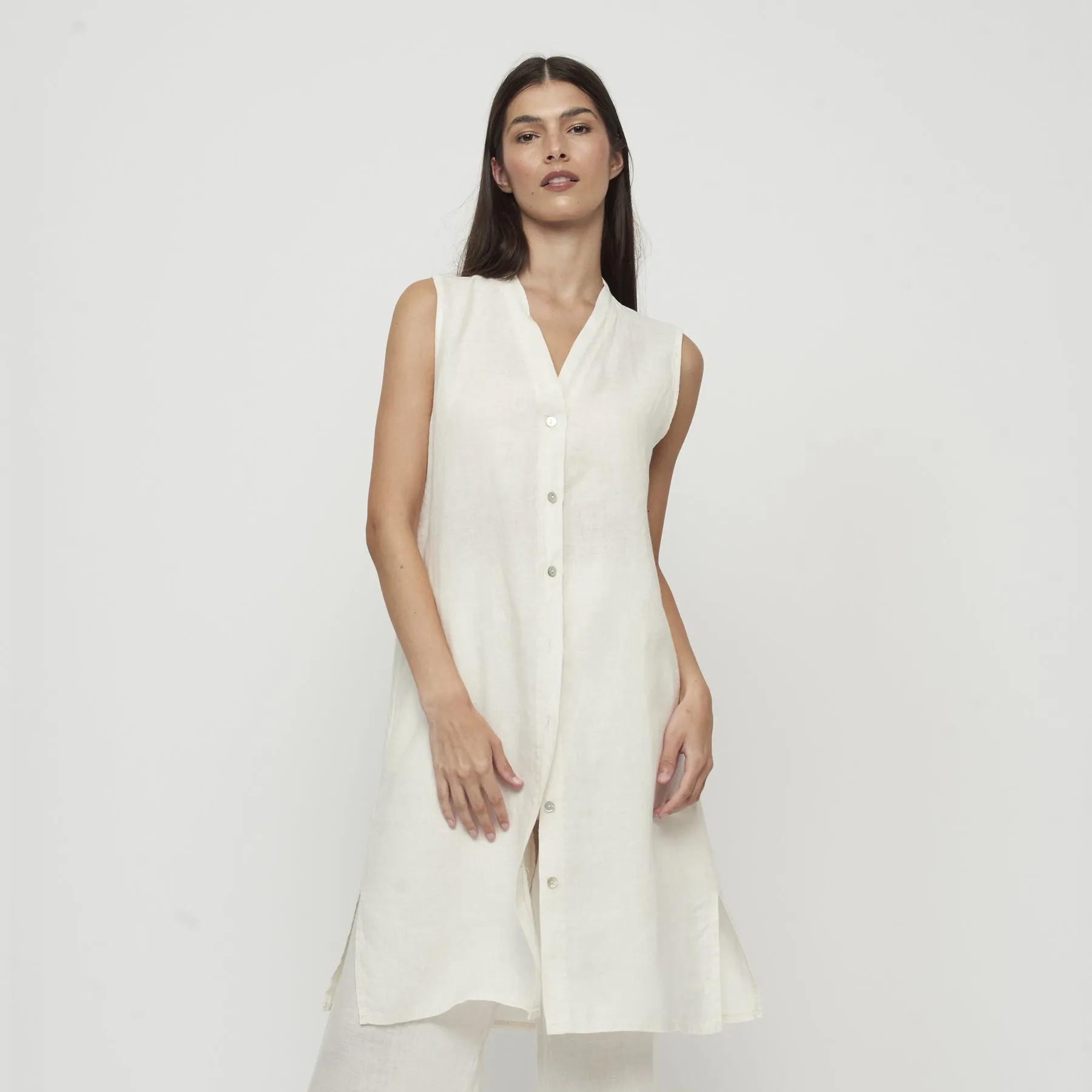 Pistache Linen Dress with Buttons