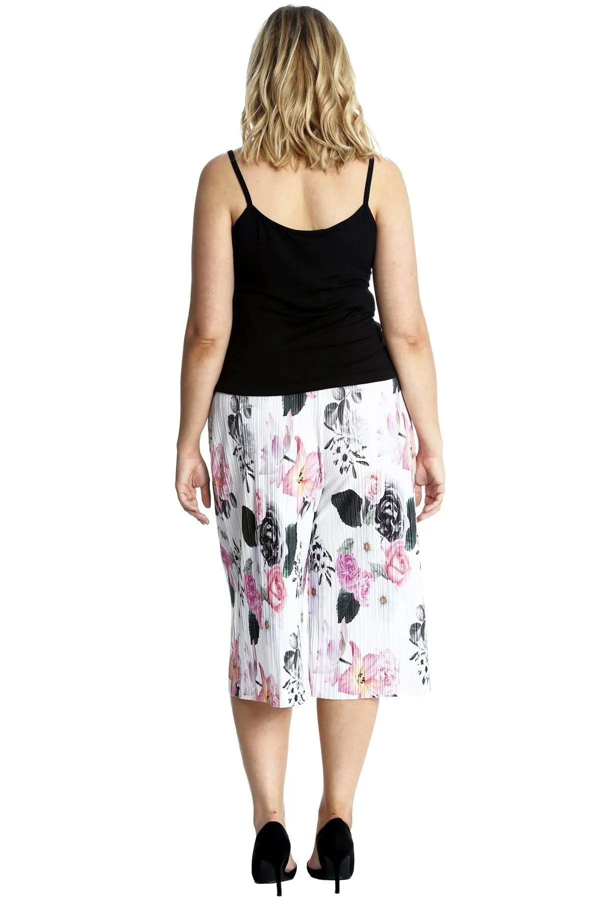 Plus Size Floral Print Crinkle Culottes