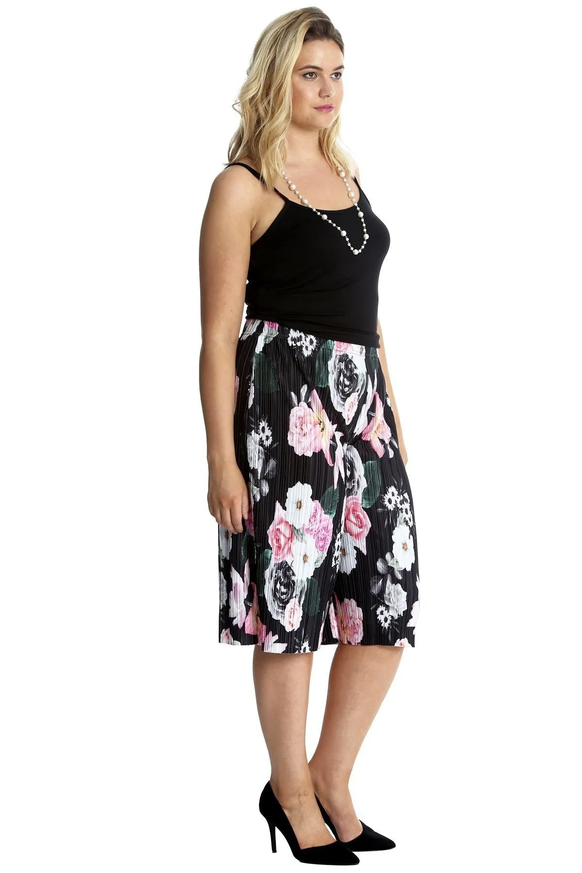 Plus Size Floral Print Crinkle Culottes