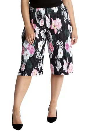 Plus Size Floral Print Crinkle Culottes