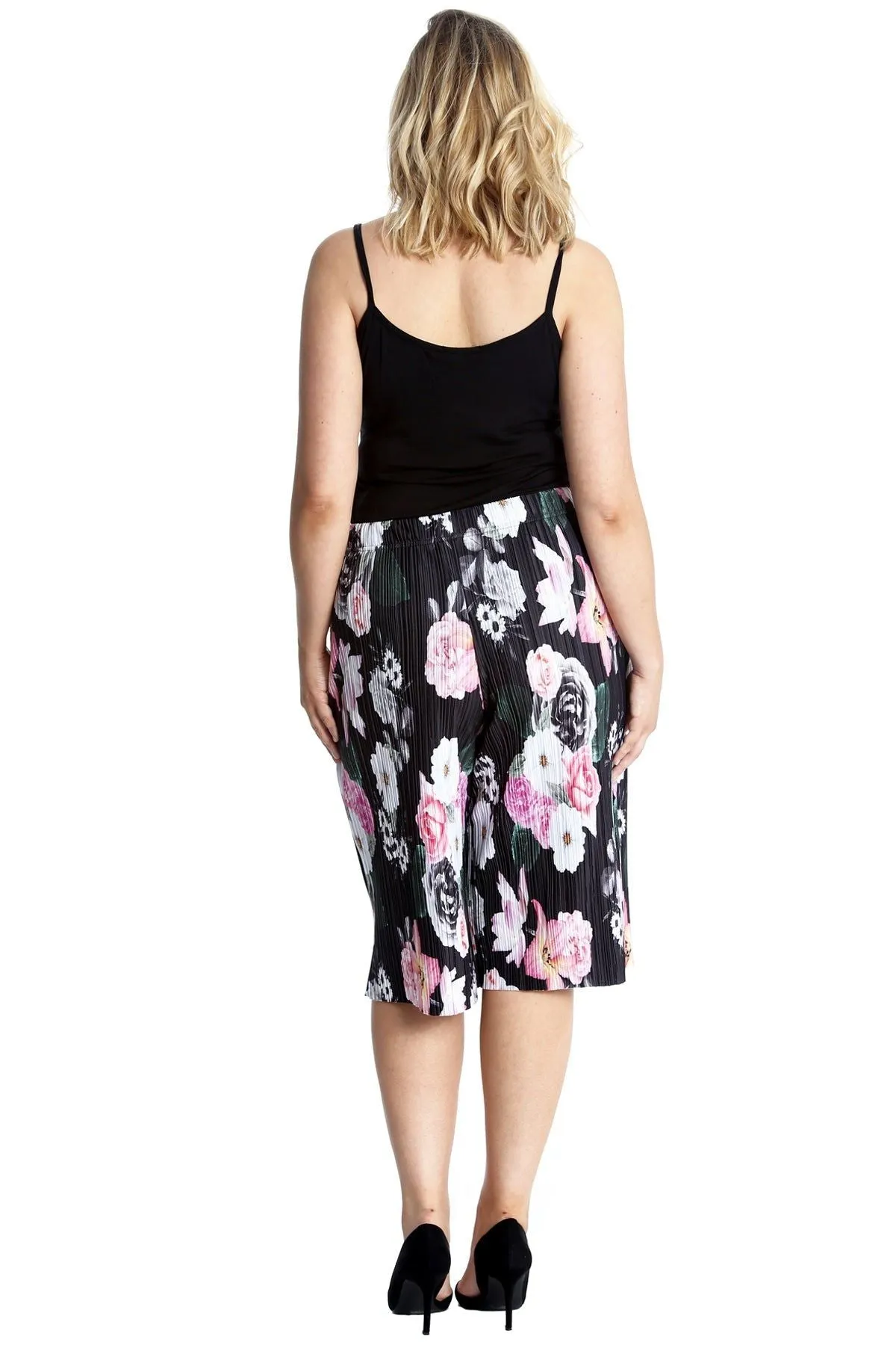 Plus Size Floral Print Crinkle Culottes
