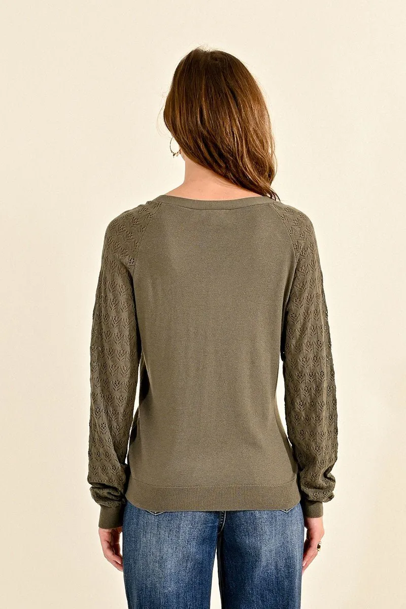 POINTELLE SLEEVES CARDIGAN