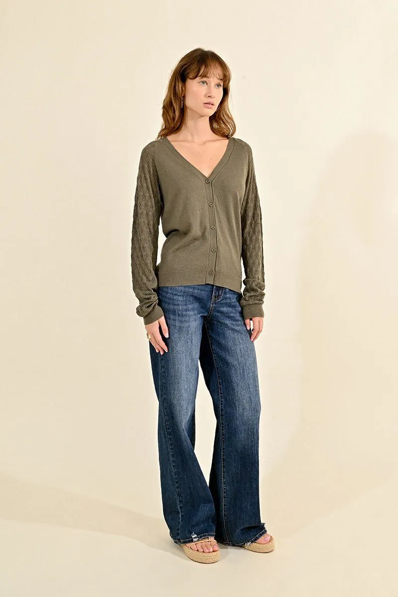 POINTELLE SLEEVES CARDIGAN