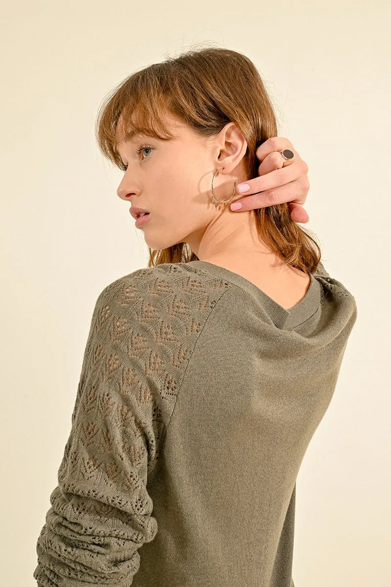 POINTELLE SLEEVES CARDIGAN