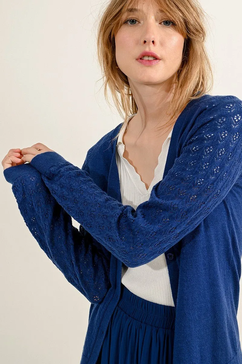 POINTELLE SLEEVES CARDIGAN