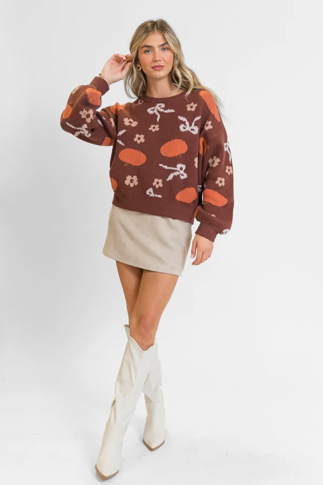 Pumpkin Spice Bliss Rust Bow Sweater FINAL SALE