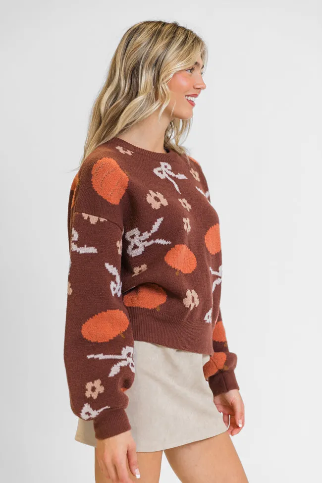 Pumpkin Spice Bliss Rust Bow Sweater FINAL SALE