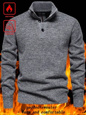 QA Homme Men's Solid Color Knitted Pullover Casual Sweater
