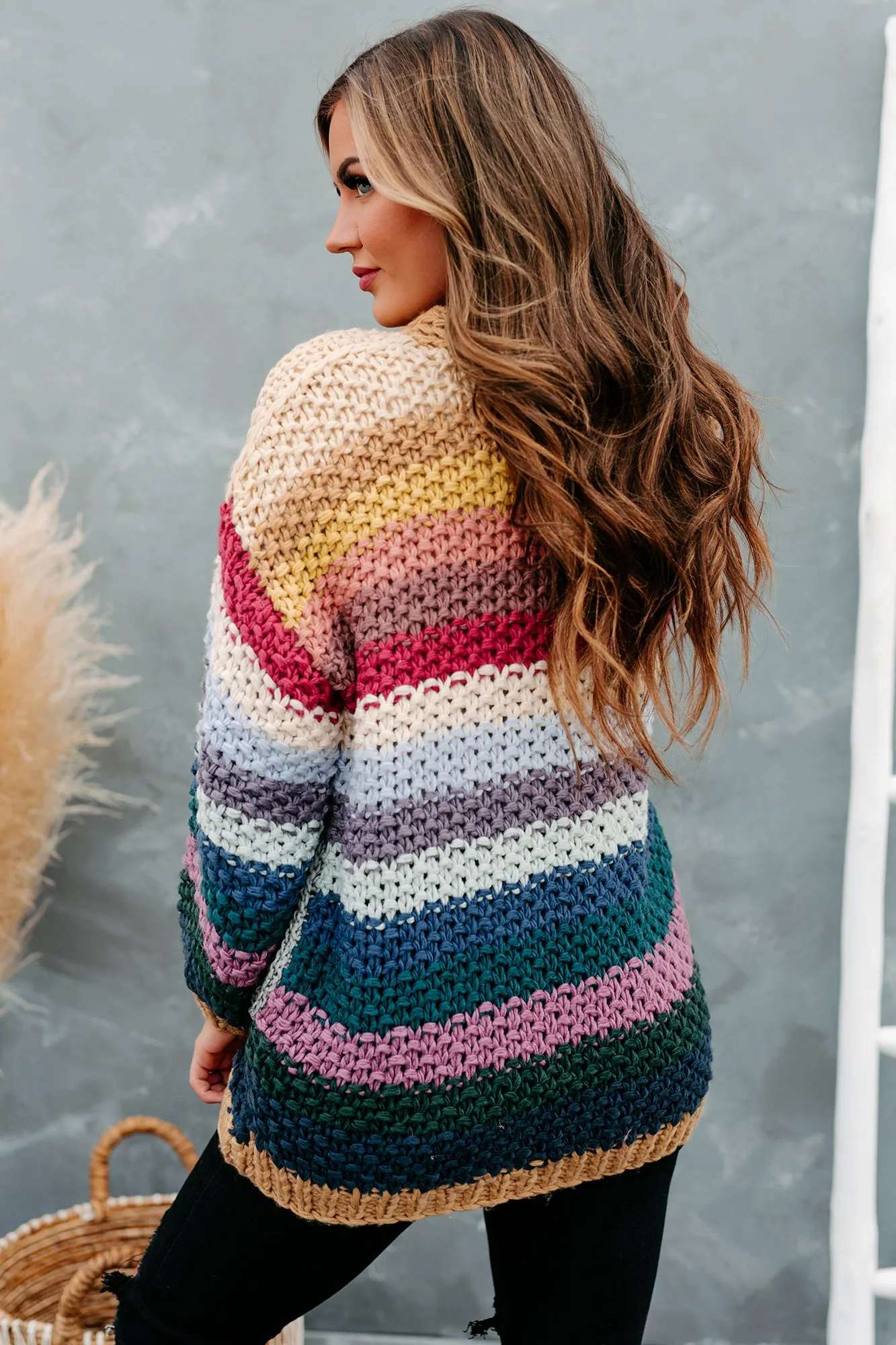 Rainbow Reveal Crochet Knit Cardigan (Neutral Multi)