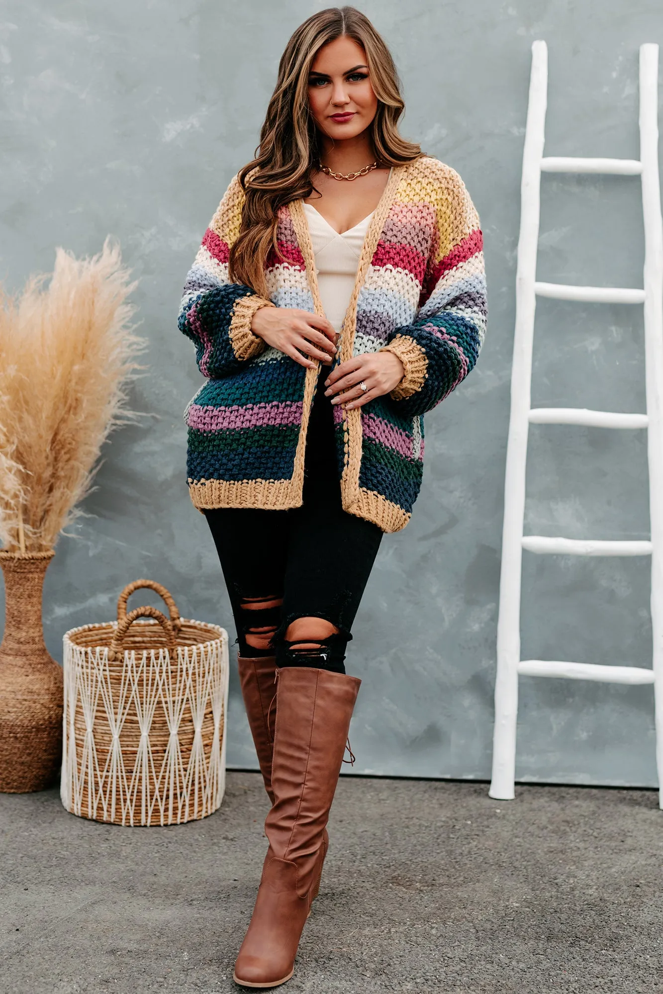 Rainbow Reveal Crochet Knit Cardigan (Neutral Multi)
