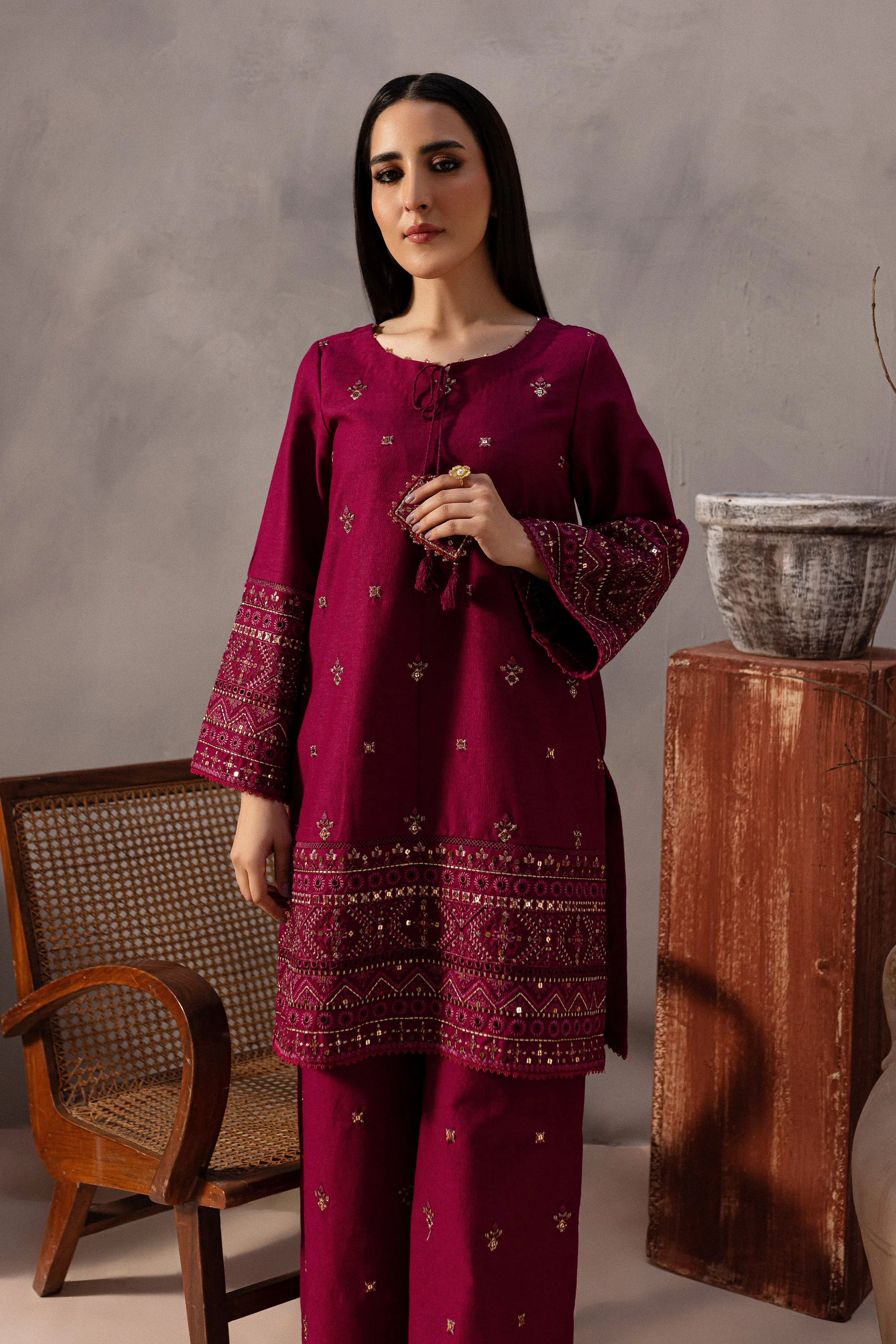 Red Cruz 2Pc - Embroidered Karandi Dress