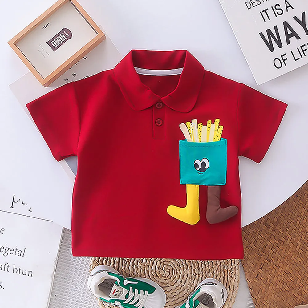 Red French Fries Themed 2 Pcs Shorts Set For Toddlers And Kids