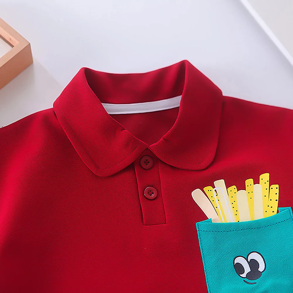 Red French Fries Themed 2 Pcs Shorts Set For Toddlers And Kids